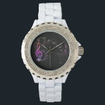 *~* Treble Clef Farbenfrohe Moderne Musiknote Armbanduhr<br><div class="desc">* Farbenfrohe Creative Modern Classic Music Staff Elements with Treble G-Clef and Notes on a Women's Wrist Watch * Es gibt eine Textzeile, die Sie ändern, behalten oder löschen können. Es kann für den Namen, das Monogramm oder die Initialen der Frau verwendet werden. Die Uhrenband ist ein hochwertiges weißes Emaille....</div>