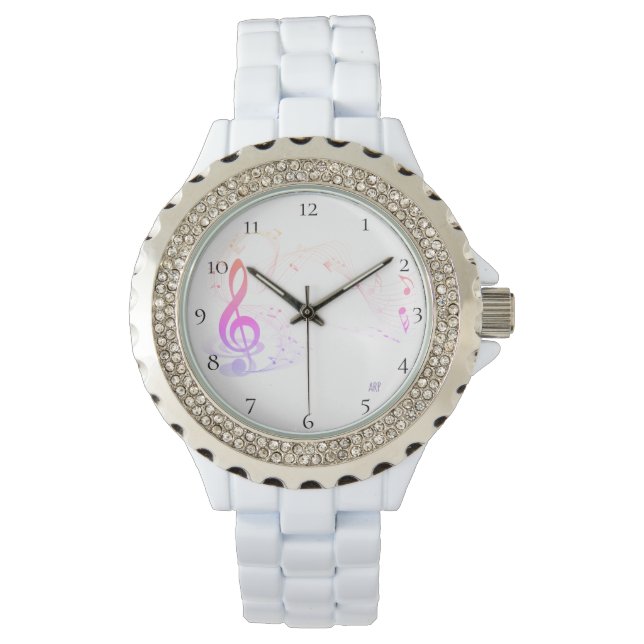 *~* Treble Clef Farbenfrohe Moderne Musiknote Armbanduhr (Vorderseite)