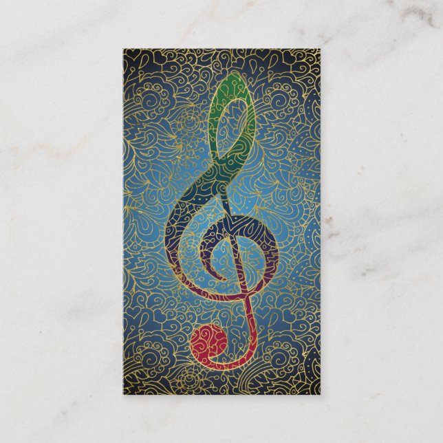 Treble Clef Gold Filigree - Farbenfrohe Musik Visitenkarte (Vorderseite)
