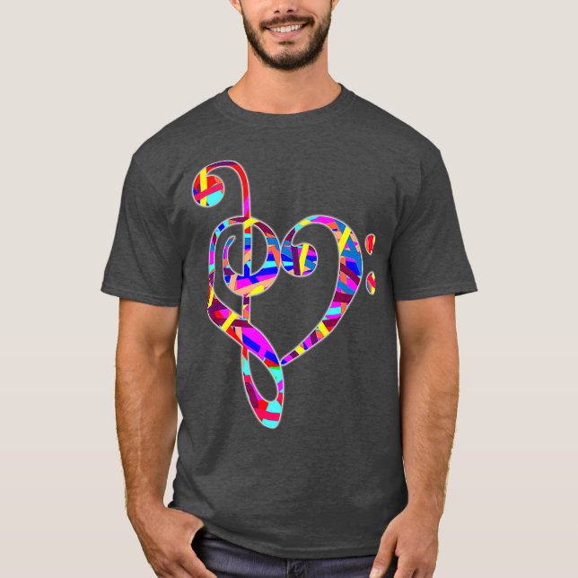 Treble Clef Heart Liebe Valentinstag Musik T-Shirt (Vorderseite)