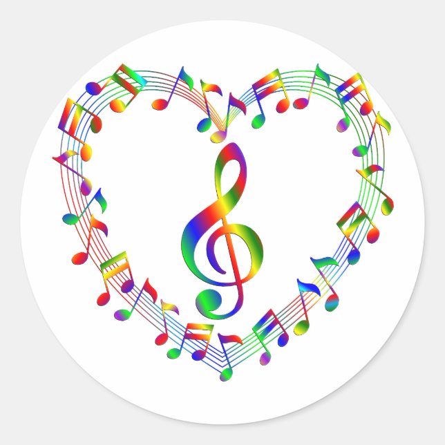 Treble Clef Inside Herz von Musiknoten Runder Aufkleber (Vorderseite)