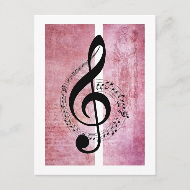 Treble Clef Music on Deep Pink Background Postcard Postkarte (Vorderseite)