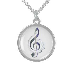 Treble Clef Musiknote Charm Necklace Sterling Silberkette