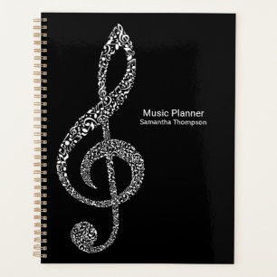 Treble Clef Musiknoten Name Schwarz und Weiß Planer