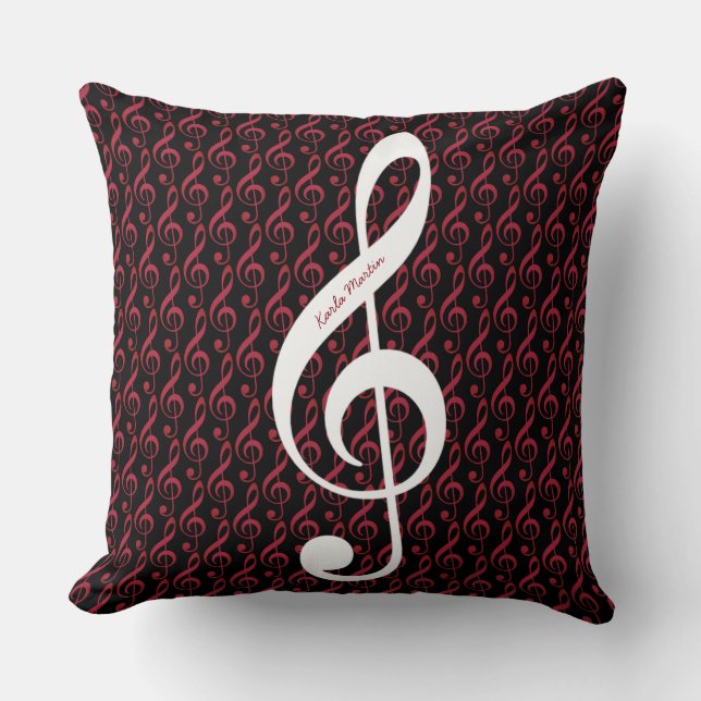 Treble Clef on Musical Note Pattern Personalized Kissen (Vorderseite)