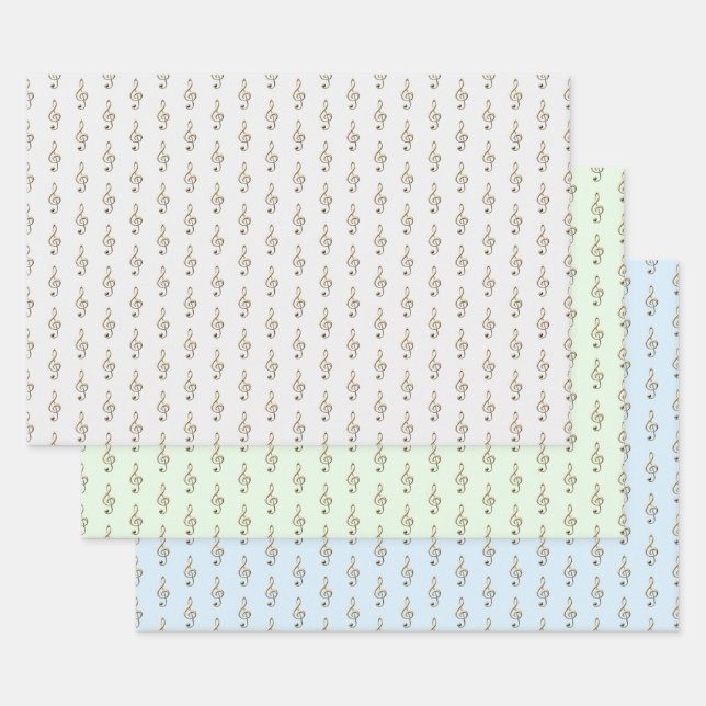 Treble Clef Pattern Music Themed Grau Green Blue Geschenkpapier Set (Set)