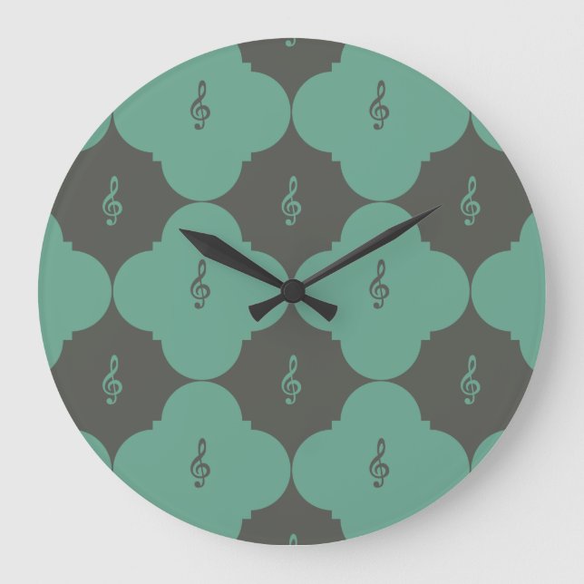 Treble Clef Quatrefolienmuster Große Wanduhr (Vorderseite)