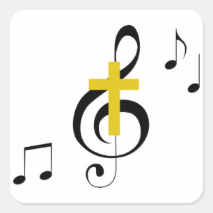 Treble Clef und Cross Quadratischer Aufkleber