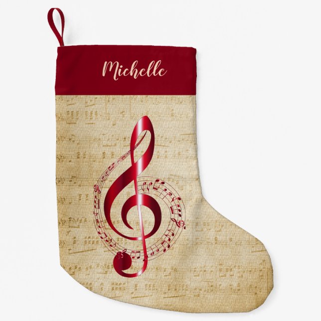 Treble Clef Vintag Music Kleiner Weihnachtsstrumpf (Vorderseite)