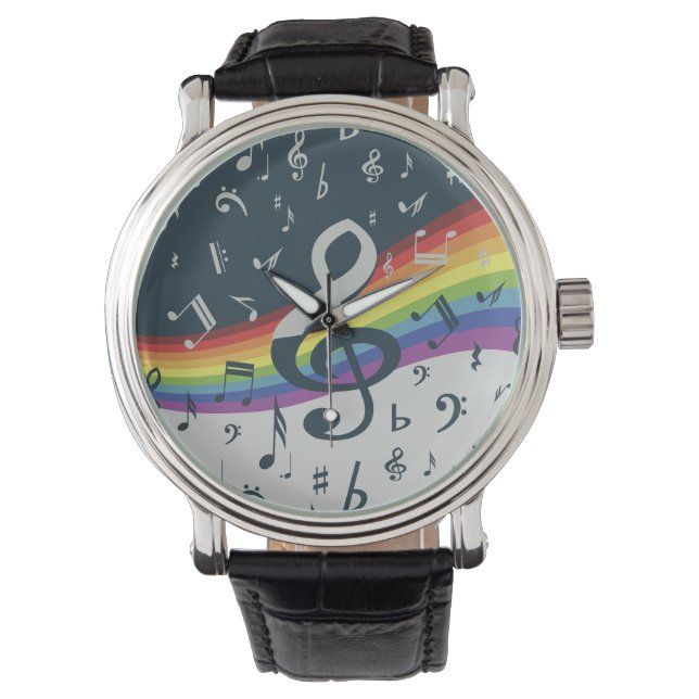 Treble Clef Wave Rainbow Colors Armbanduhr (Vorderseite)