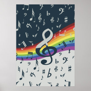 Treble Clef Wave Rainbow Colors Poster