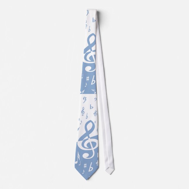 Treble Clef Wave Sky Blue und White Krawatte (Vorderseite)
