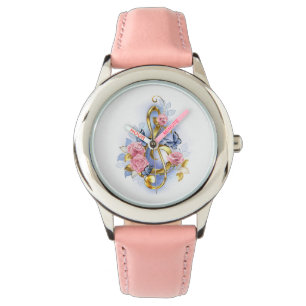 Treble clef with Pink Roses Armbanduhr