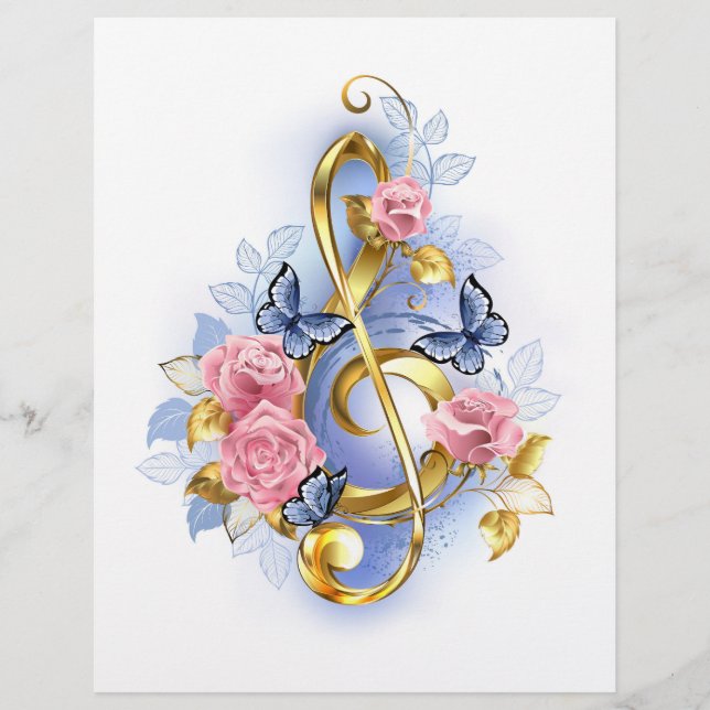Treble clef with Pink Roses Briefbogen (Vorderseite)