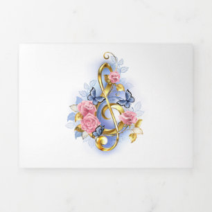 Treble clef with Pink Roses Dreifach Gefaltete Urlaubskarte