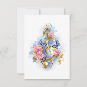 Treble clef with Pink Roses Mitteilungskarte
