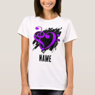 Treble und Bass Clef Herz Lila anpassbar T-Shirt