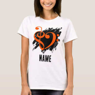 Treble und Bass Clef Herz Orange individuell anpas T-Shirt