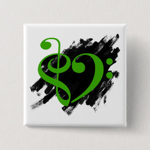 Treble und Bass Clef Musical Herz Green Button