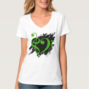 Treble und Bass Clef Musical Herz Green T-Shirt