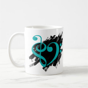 Treble und Bass Clef Musical Herz Türkis Kaffeetasse