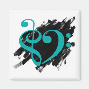 Treble und Bass Clef Musical Herz Türkis Magnet