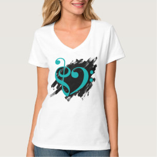 Treble und Bass Clef Musical Herz Türkis T-Shirt