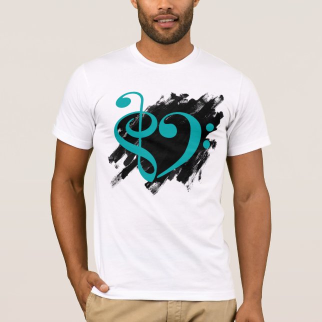 Treble und Bass Clef Musical Herz Türkis T-Shirt (Vorderseite)