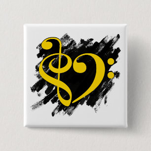 Treble und Bass Clef Musikalisches Herz gelb Button