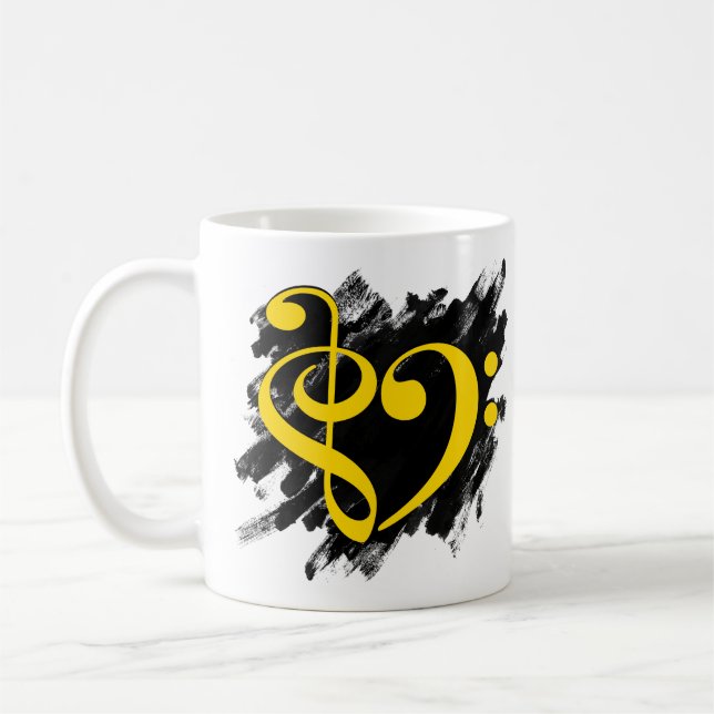 Treble und Bass Clef Musikalisches Herz gelb Kaffeetasse (Links)