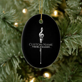 Treblemaker Funny Music Pun Classy Black G-Clef Keramik Ornament