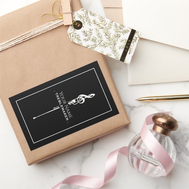 Treblemaker Funny Music Pun Classy Black G-Clef Rechteckiger Aufkleber (Schenken)