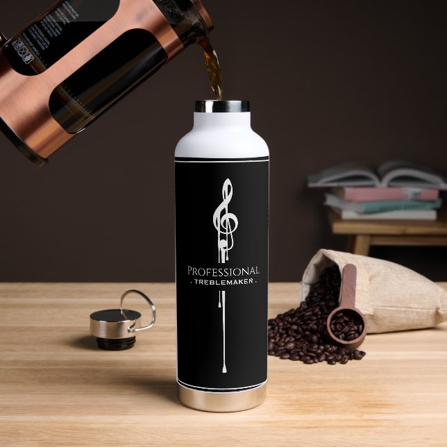 Treblemaker Funny Music Pun Classy Black G-Clef Trinkflasche (Kaffee)