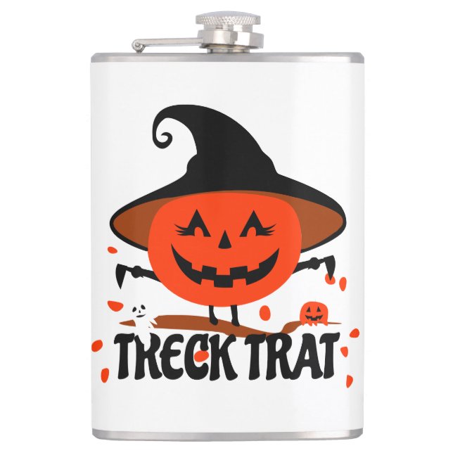Treck Trat Pumpkin Lächeln Flachmann (Vorderseite)
