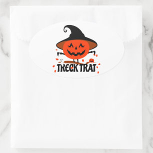 Treck Trat Pumpkin Lächeln Ovaler Aufkleber