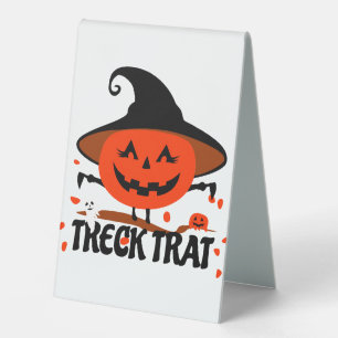 Treck Trat Pumpkin Lächeln Tischaufsteller