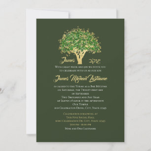 Tree Bar Mitzvah Golden Star de David Invitation