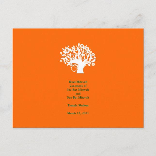 Tree Bar Mitzvah Wedding Program 4" x 6" Card Postkarte (Vorderseite)