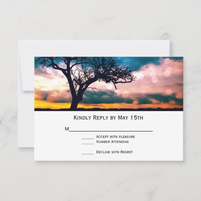 Tree bei Sunset Wedding RSVP Cards (Vorderseite)