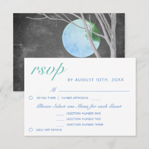 Tree Blue Moon Night Chalkboard Menü RSVP Card