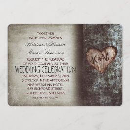 Tree Carved Heart Rustic and Vintage Wedding Einladung