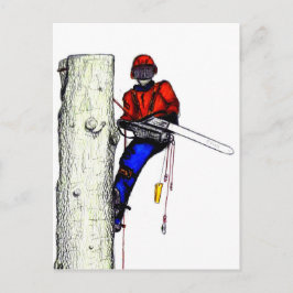 Tree Chirurg Arborist am Werk zur Zeit Chainsaw Postkarte