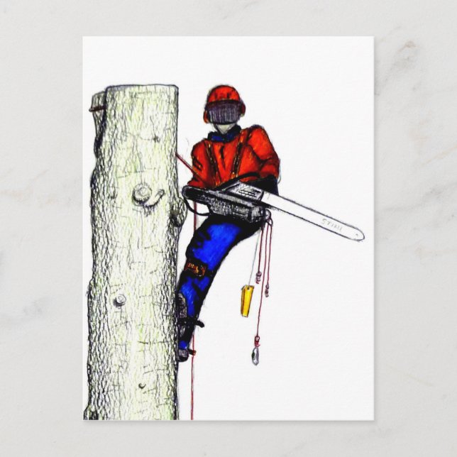 Tree Chirurg Arborist am Werk zur Zeit Chainsaw Postkarte (Vorderseite)