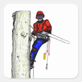 Tree Chirurg Arborist am Werk zur Zeit Chainsaw Quadratischer Aufkleber