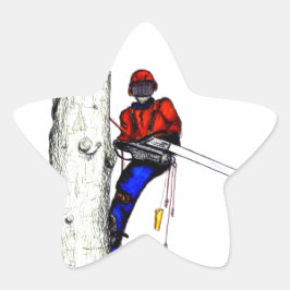 Tree Chirurg Arborist am Werk zur Zeit Chainsaw Stern-Aufkleber