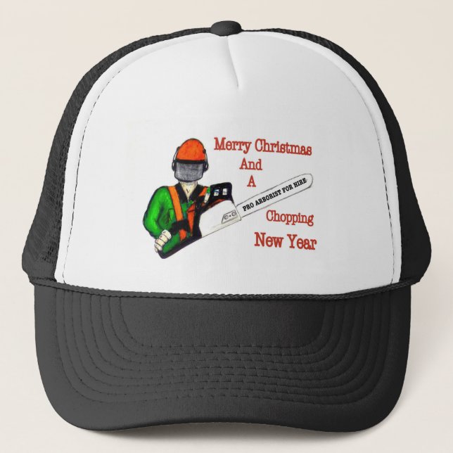Tree Chirurg Arborist am Werk zur Zeit Chainsaw Truckerkappe (Vorderseite)