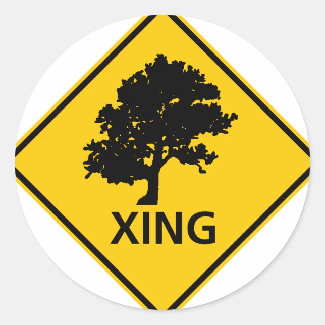 Tree Crossing Highway Sign Runder Aufkleber (Vorderseite)