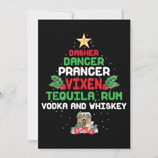 Tree Dasher Dancer Prancien Vixen Tequila Whiskey Dankeskarte (Vorderseite)