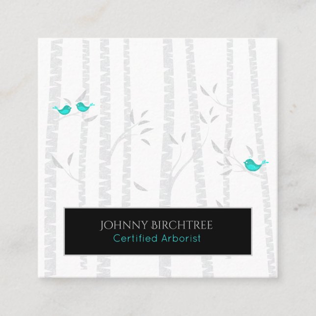 *~* Tree Doctor Blue Birds Birch Trees Arborist Quadratische Visitenkarte (Vorderseite)