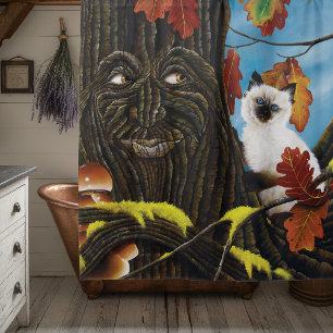 Tree Ent Cat Autumn Fantasy Duschvorhang